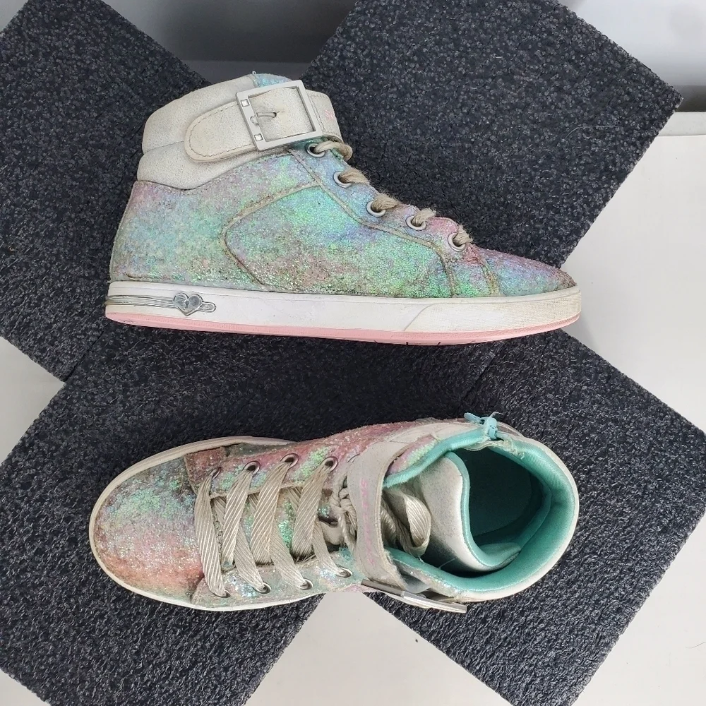 Skechers Girls Multi Colored Sparkle High Top Sneakers Size 3 Youth Shoes